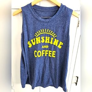 Sunshine and Coffee blue tank Size XL